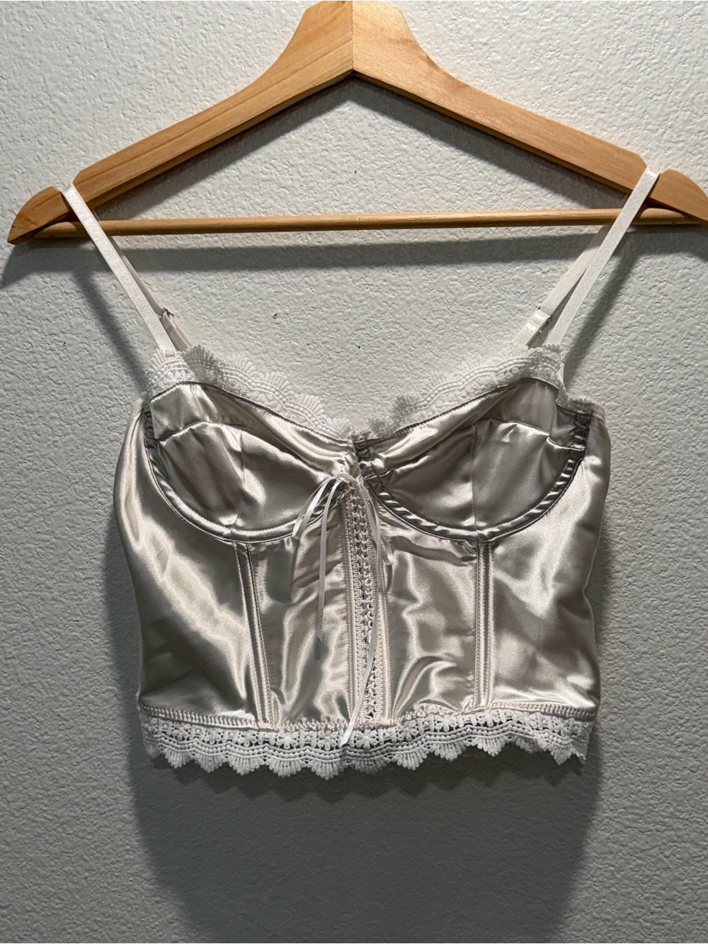 Vintage-Inspired Silver Satin Corset Top Coquette Fairycore Bustier Size Small